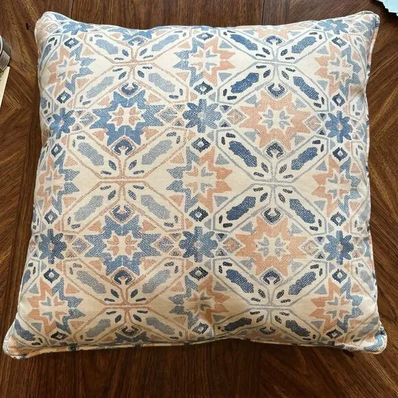 Pier 1 Accent Pillow Peach Blue 19” X19” Square Washable Slip Cover - Picture 2 of 5